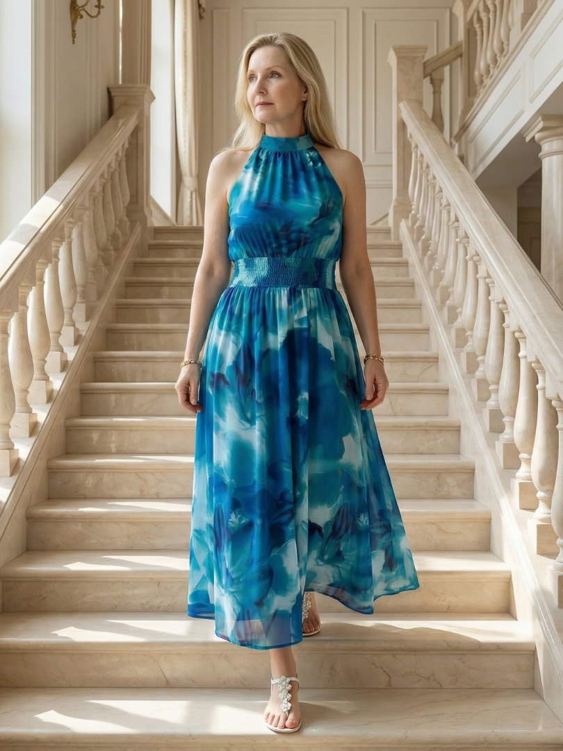 Sylin | Abito Midi con Scollatura Halter Arricciata