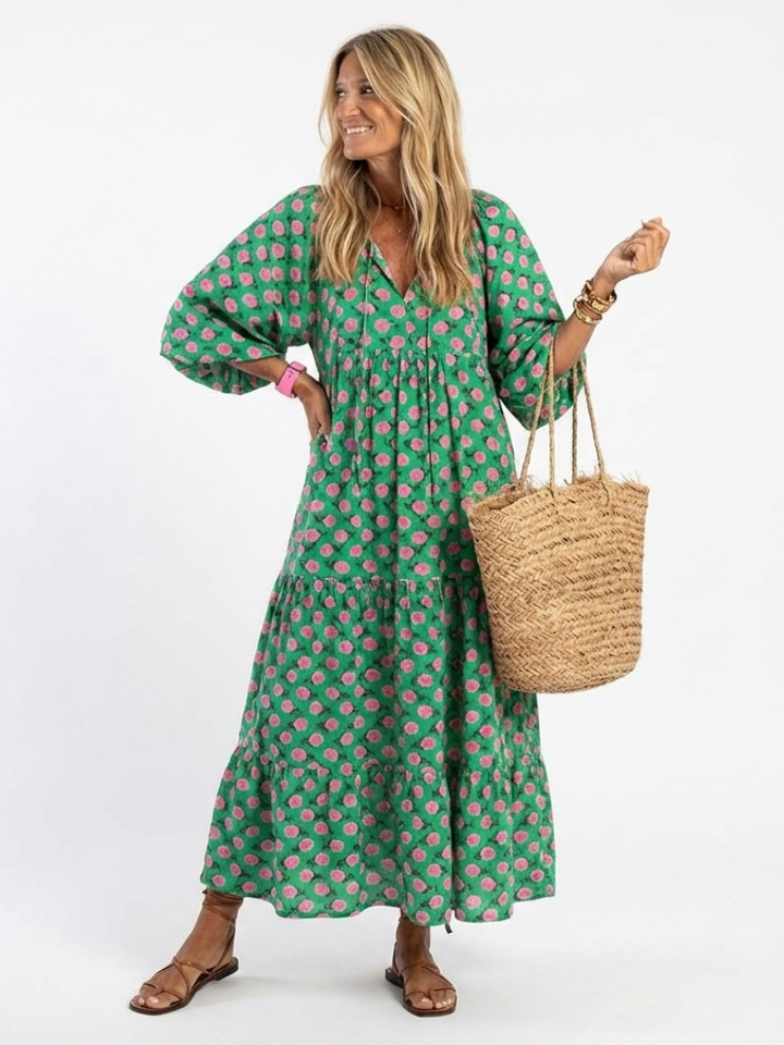 Fiora | Abito Midi con Stampa Floreale e Scollatura a V