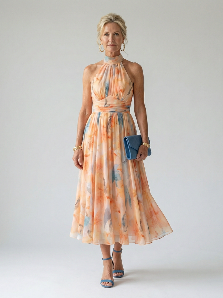 Elin | Abito Midi con Collo Halter Morbido