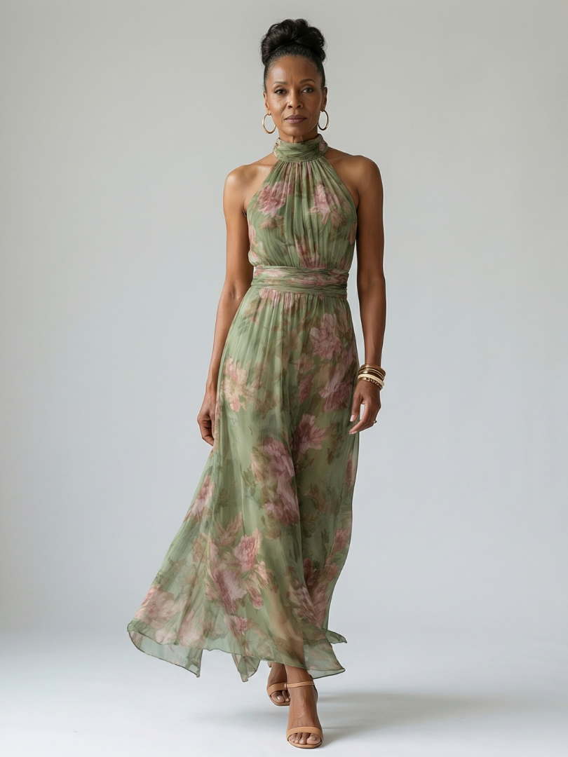 Mirelle | Abito Midi con Scollatura Halter Arricciata