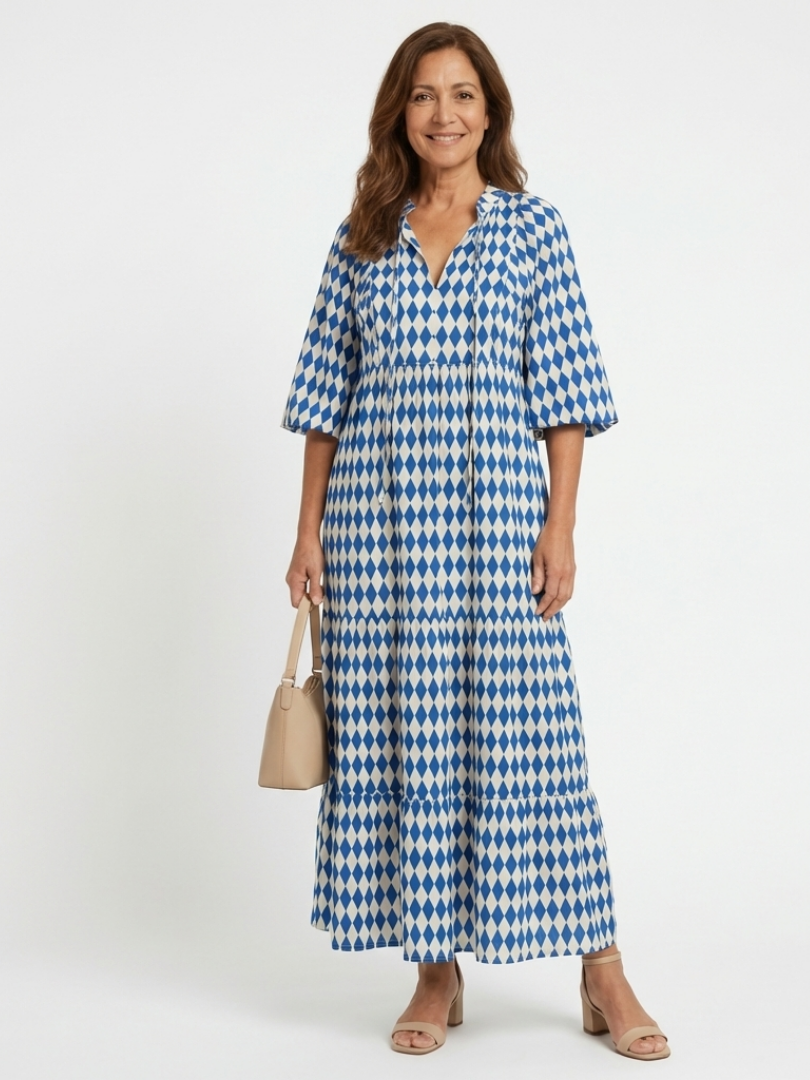 Elodie | Abito Midi con Stampa a Diamante