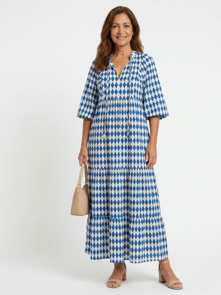 Elodie | Abito Midi con Stampa a Diamante