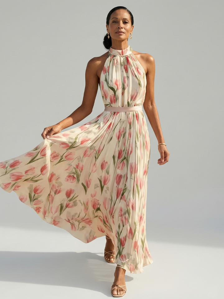 Aurelle | Abito Midi con Collo Halter a Fiori