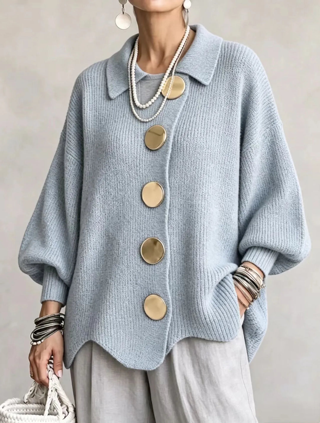 Ortensia | Cardigan oversize con bottoni dorati