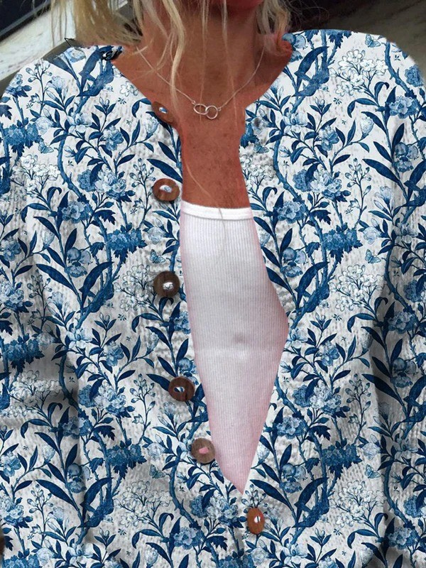 Tiverly | Cardigan in maglia botanica indaco con cinque bottoni