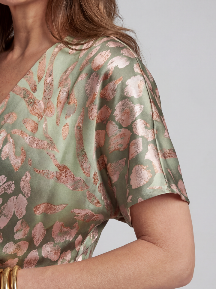 Coralie | Abito Midi con Stampa Astratta e Scollo a V con Vita Torcigliata