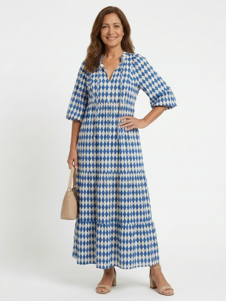 Elodie | Abito Midi con Stampa a Diamante