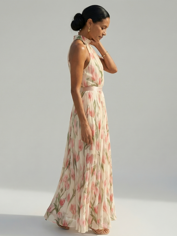 Aurelle | Abito Midi con Collo Halter a Fiori