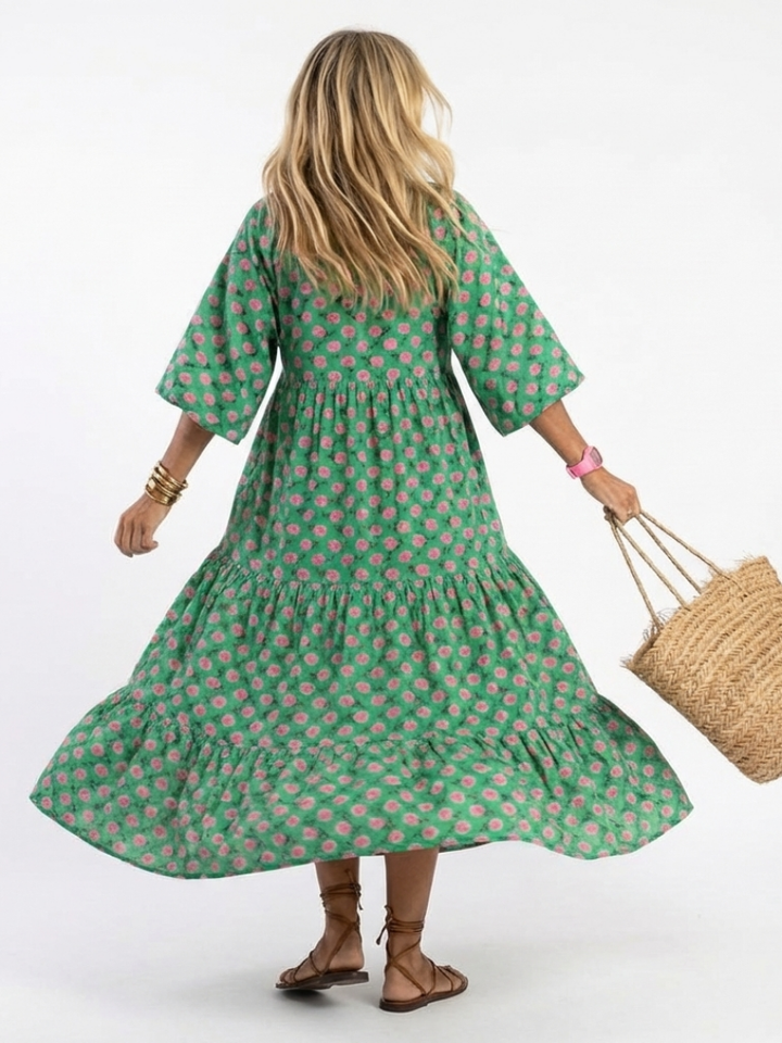 Fiora | Abito Midi con Stampa Floreale e Scollatura a V