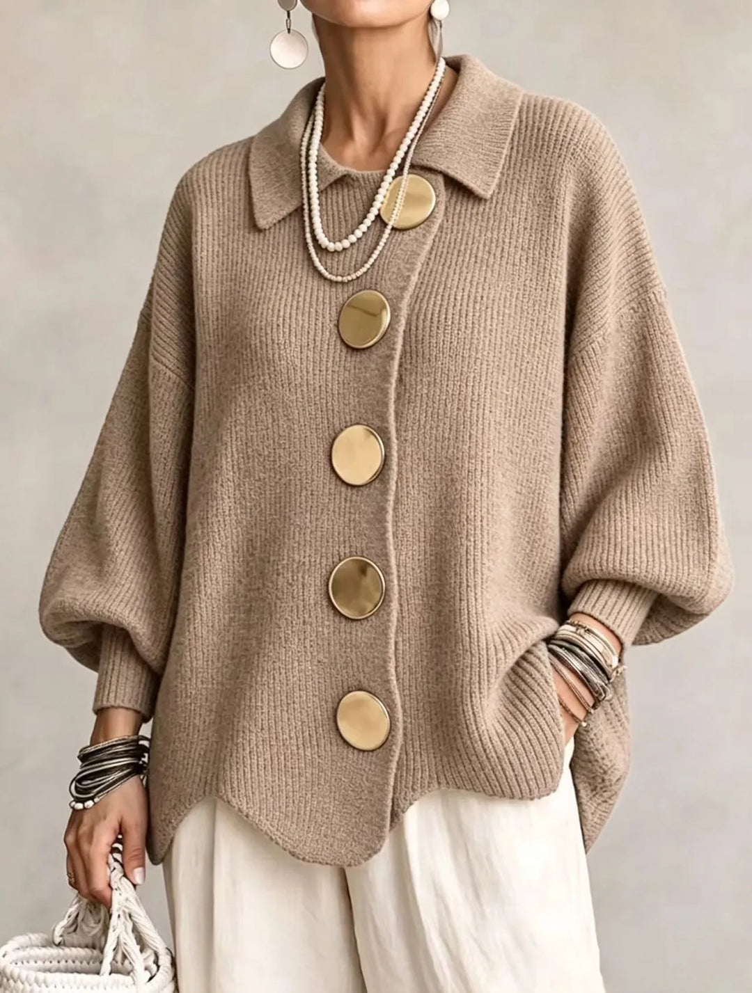 Ortensia | Cardigan oversize con bottoni dorati