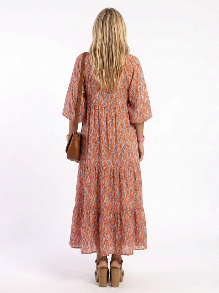 Amara | Abito Midi con Stampa Geometrica e Collo a V