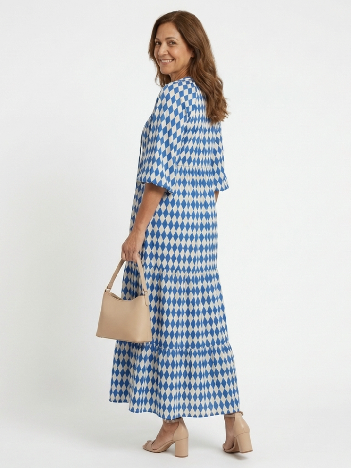Elodie | Abito Midi con Stampa a Diamante