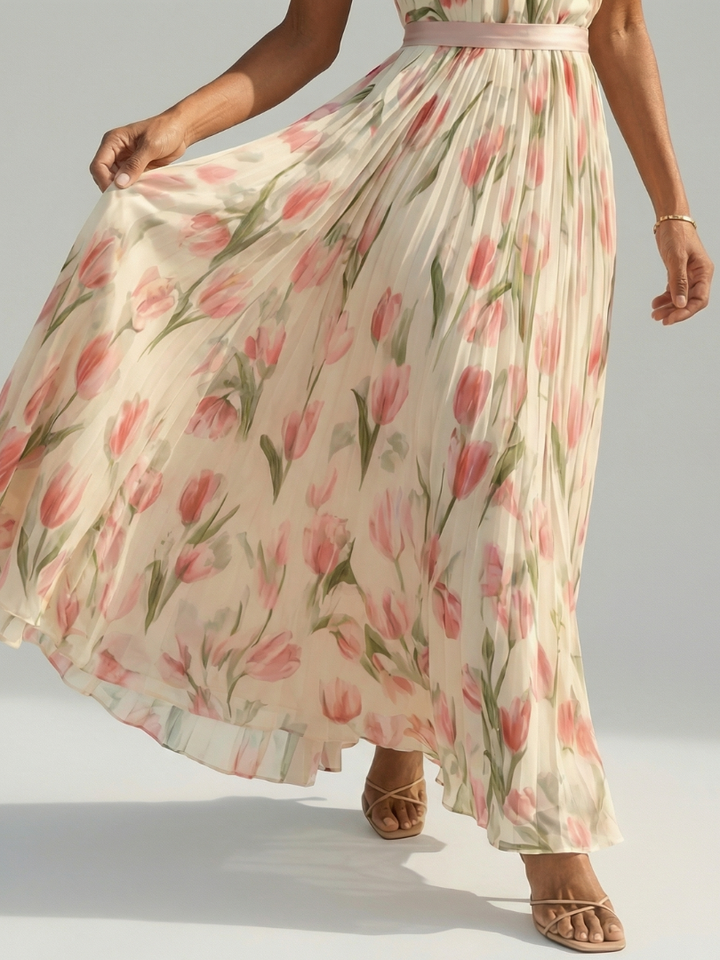 Aurelle | Abito Midi con Collo Halter a Fiori