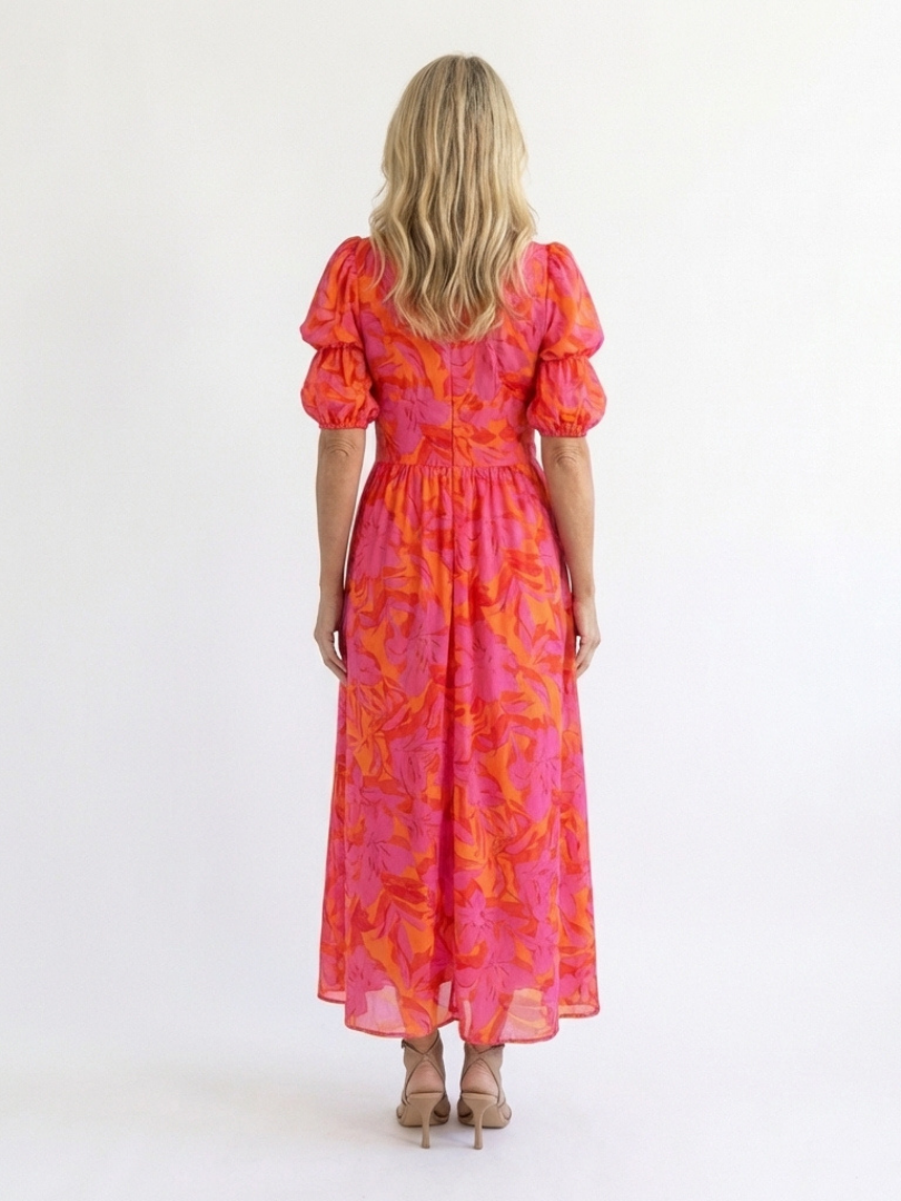Willow | Abito Midi con Maniche a Palloncino e Collo a V Floreale