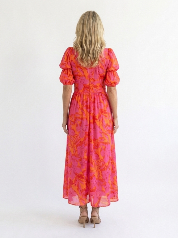Willow | Abito Midi con Maniche a Palloncino e Collo a V Floreale