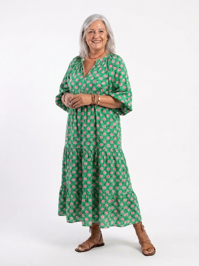 Fiora | Abito Midi con Stampa Floreale e Scollatura a V