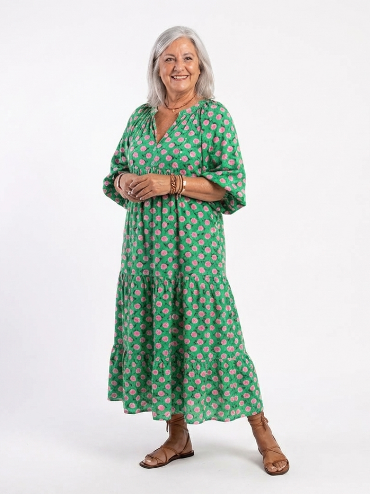 Fiora | Abito Midi con Stampa Floreale e Scollatura a V