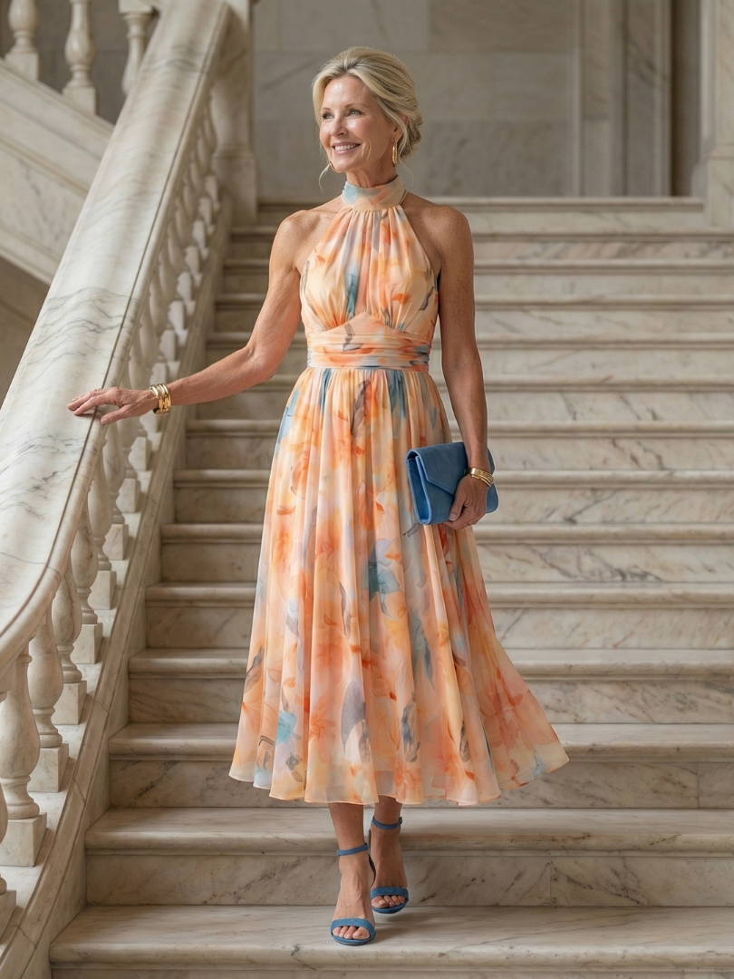 Elin | Abito Midi con Collo Halter Morbido