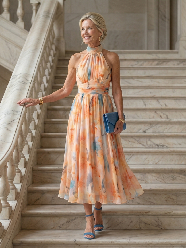 Elin | Abito Midi con Collo Halter Morbido