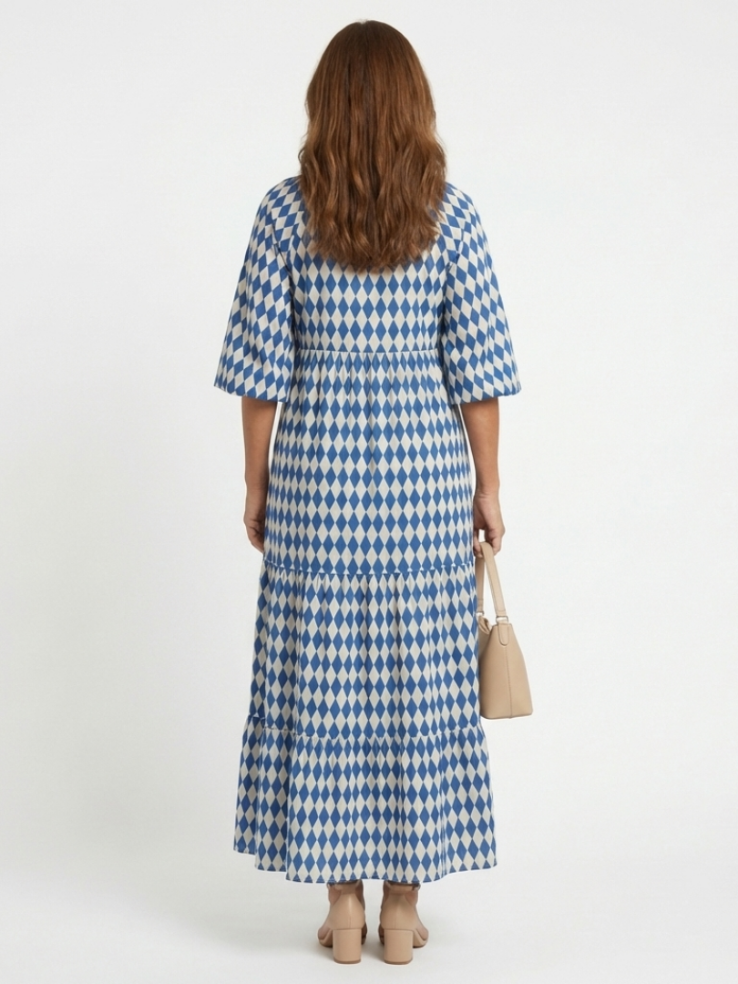 Elodie | Abito Midi con Stampa a Diamante