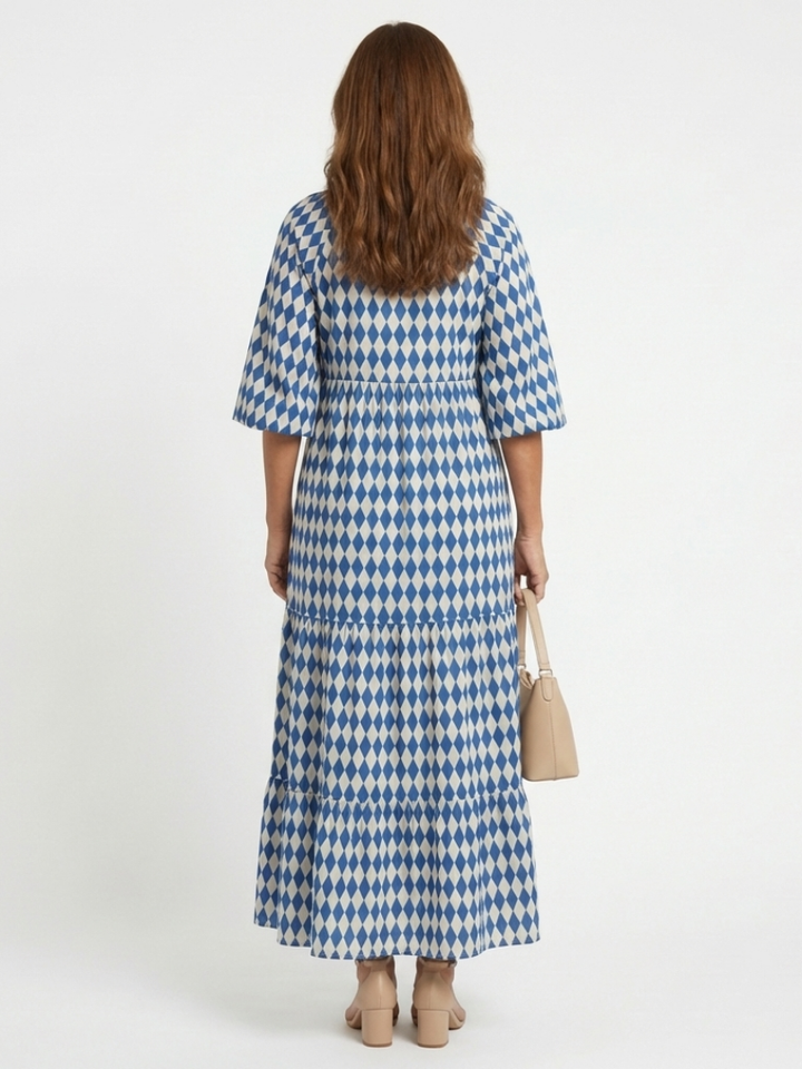 Elodie | Abito Midi con Stampa a Diamante