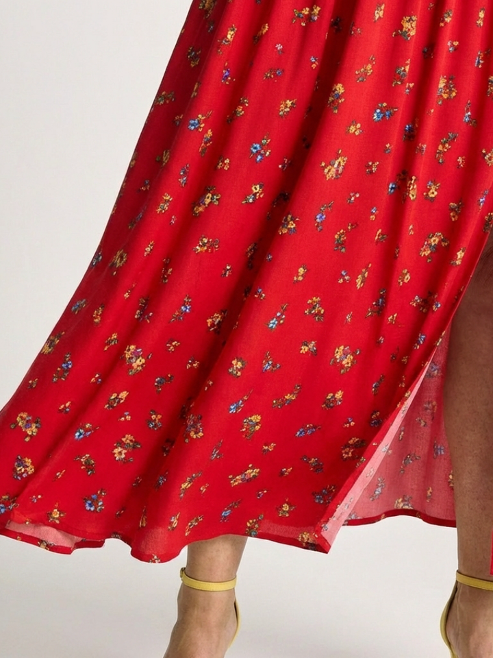 Delphine | Vestito Midi con Maniche A Sbuffo e Scollatura Quadrata a Fiori