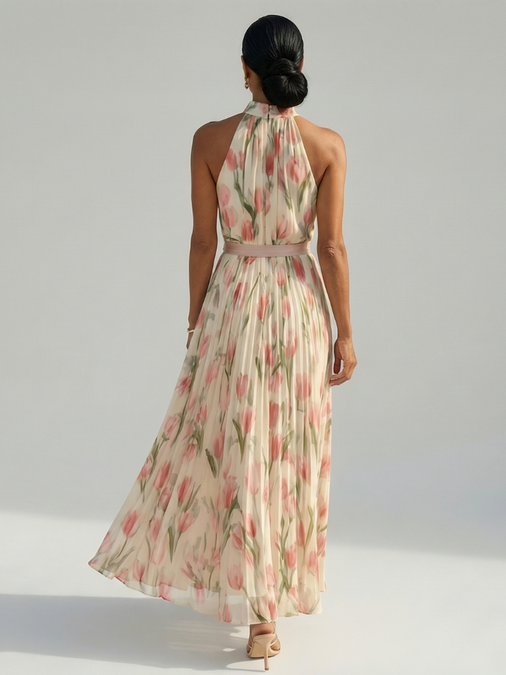 Aurelle | Abito Midi con Collo Halter a Fiori