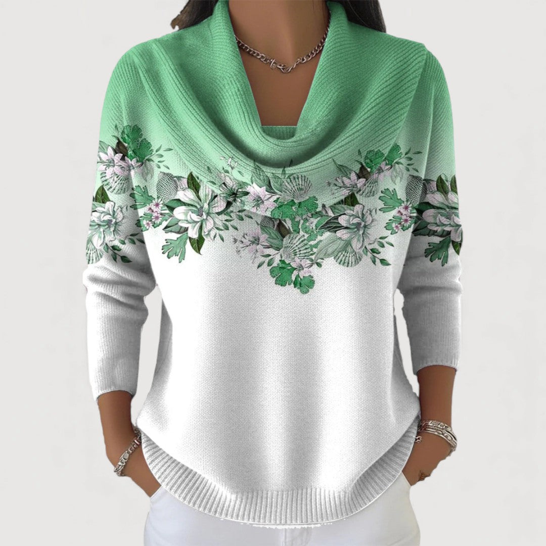 Aurora | Maglione floreale con colletto alto