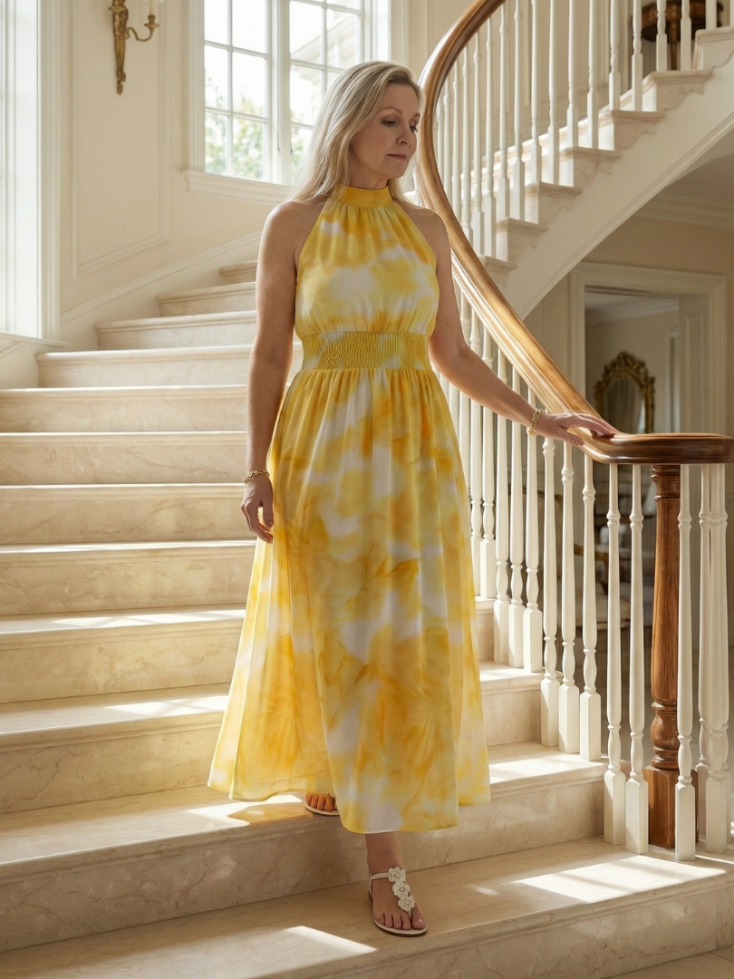Sylin | Abito Midi con Scollatura Halter Arricciata
