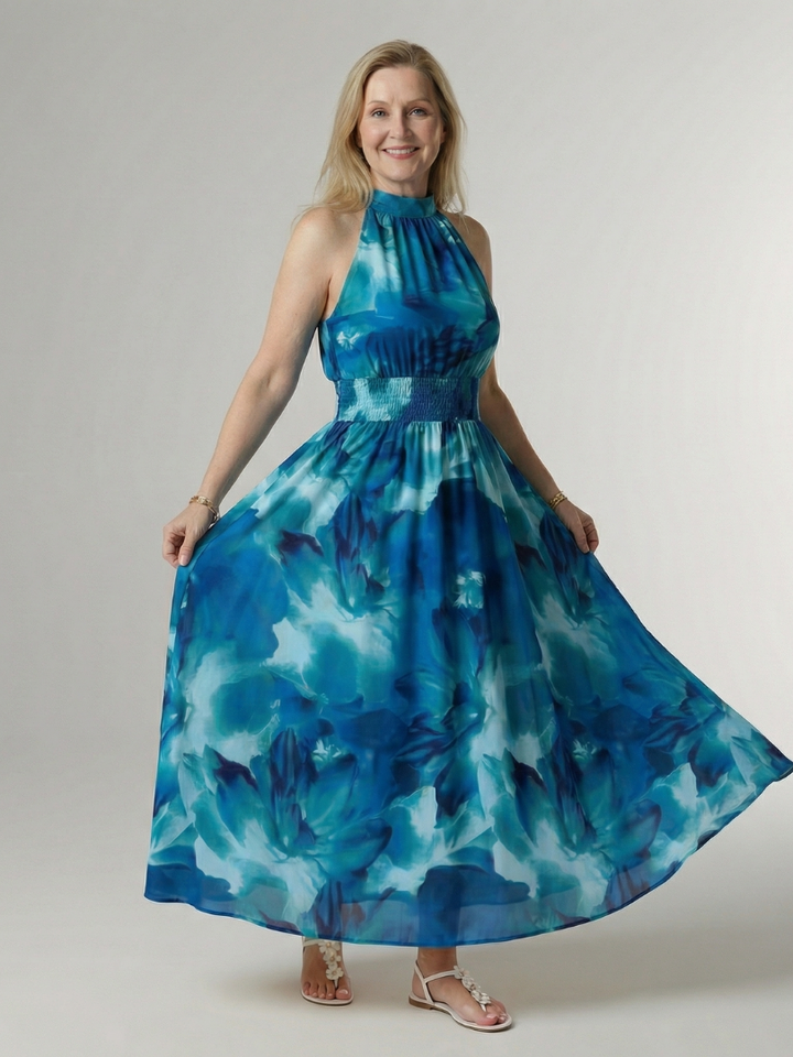 Sylin | Abito Midi con Scollatura Halter Arricciata