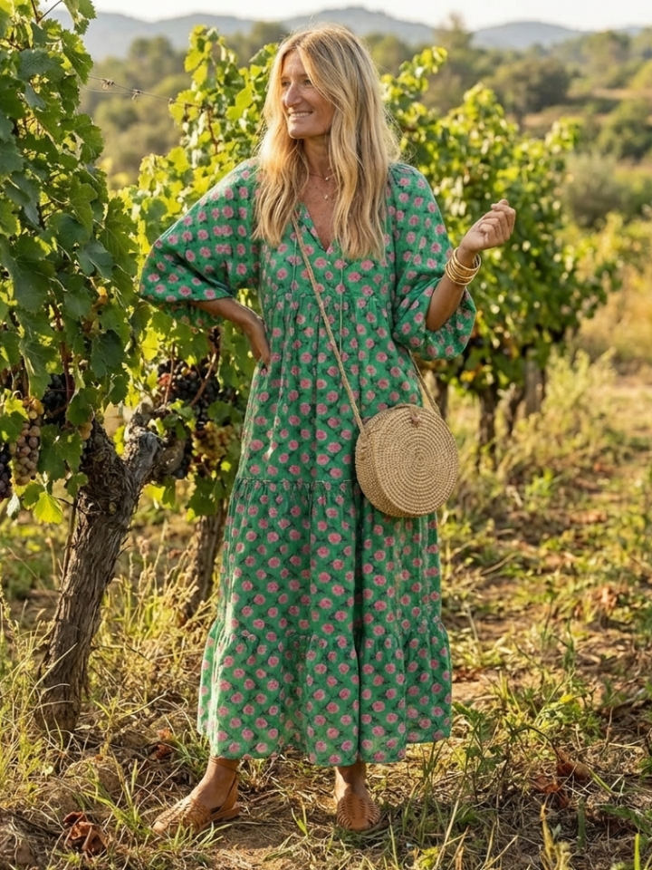 Fiora | Abito Midi con Stampa Floreale e Scollatura a V