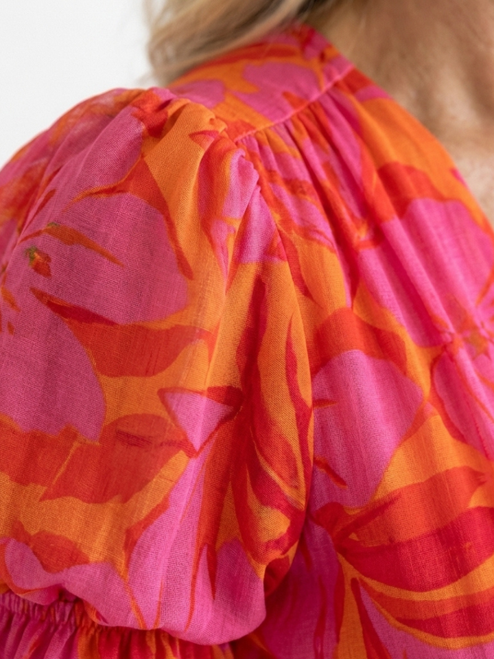 Willow | Abito Midi con Maniche a Palloncino e Collo a V Floreale