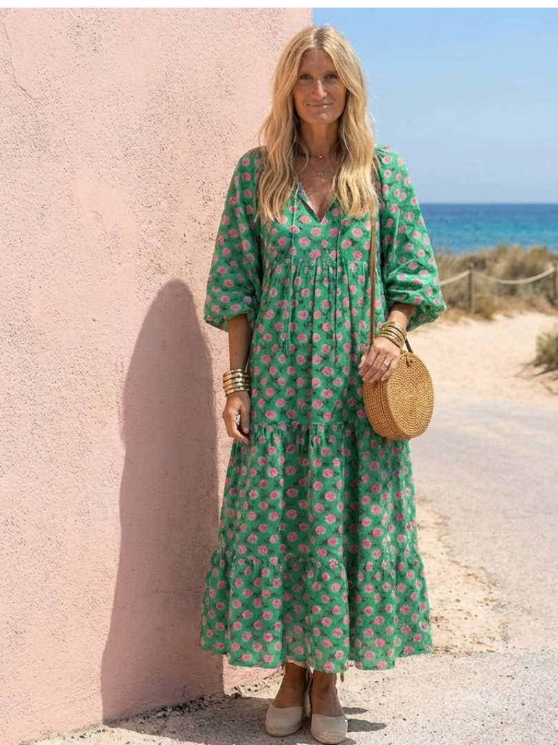 Fiora | Abito Midi con Stampa Floreale e Scollatura a V