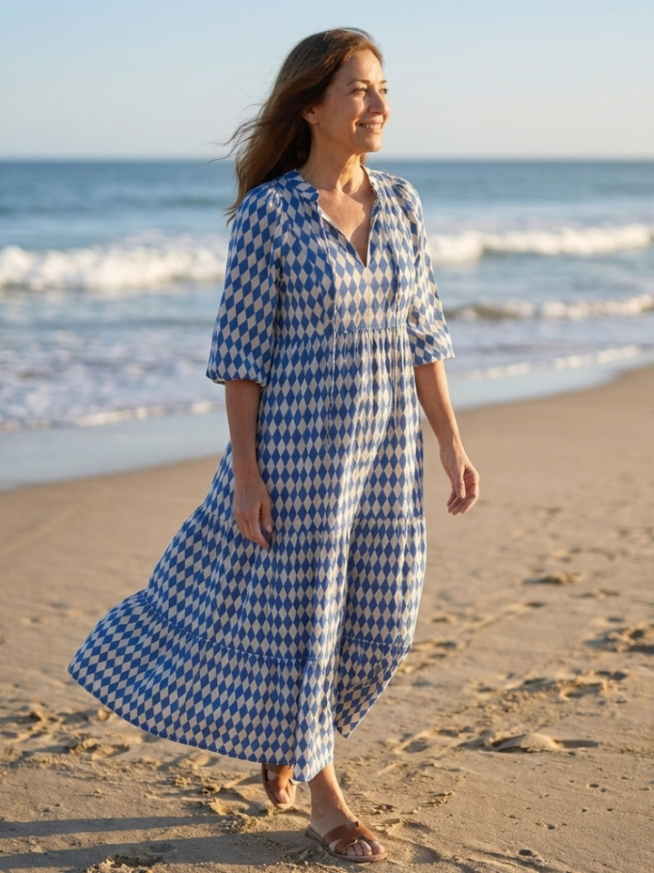 Elodie | Abito Midi con Stampa a Diamante
