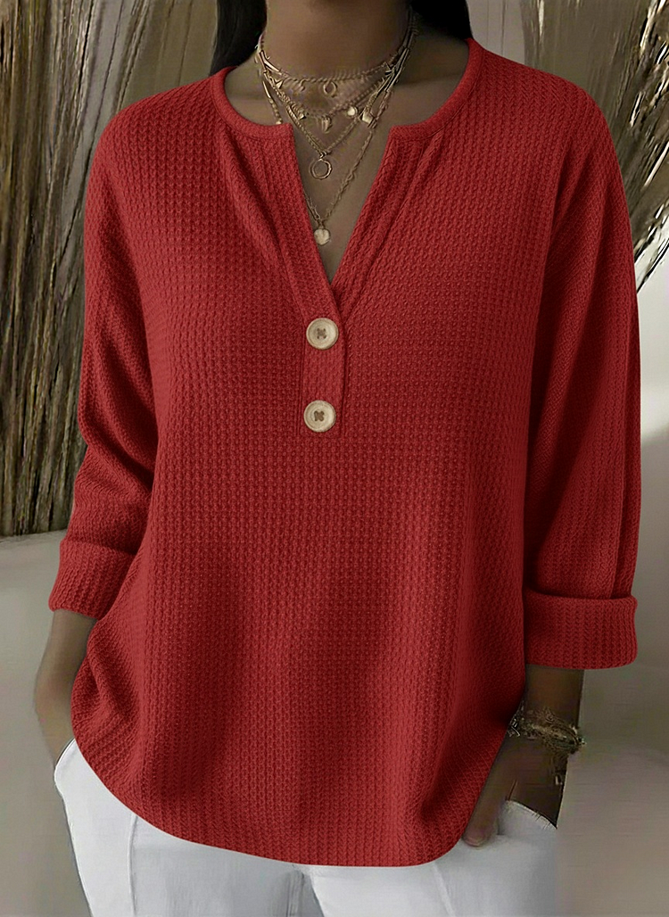 Lucia | T-shirt testurizzata con colletto Henley a bottoni