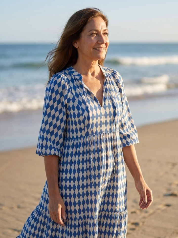 Elodie | Abito Midi con Stampa a Diamante
