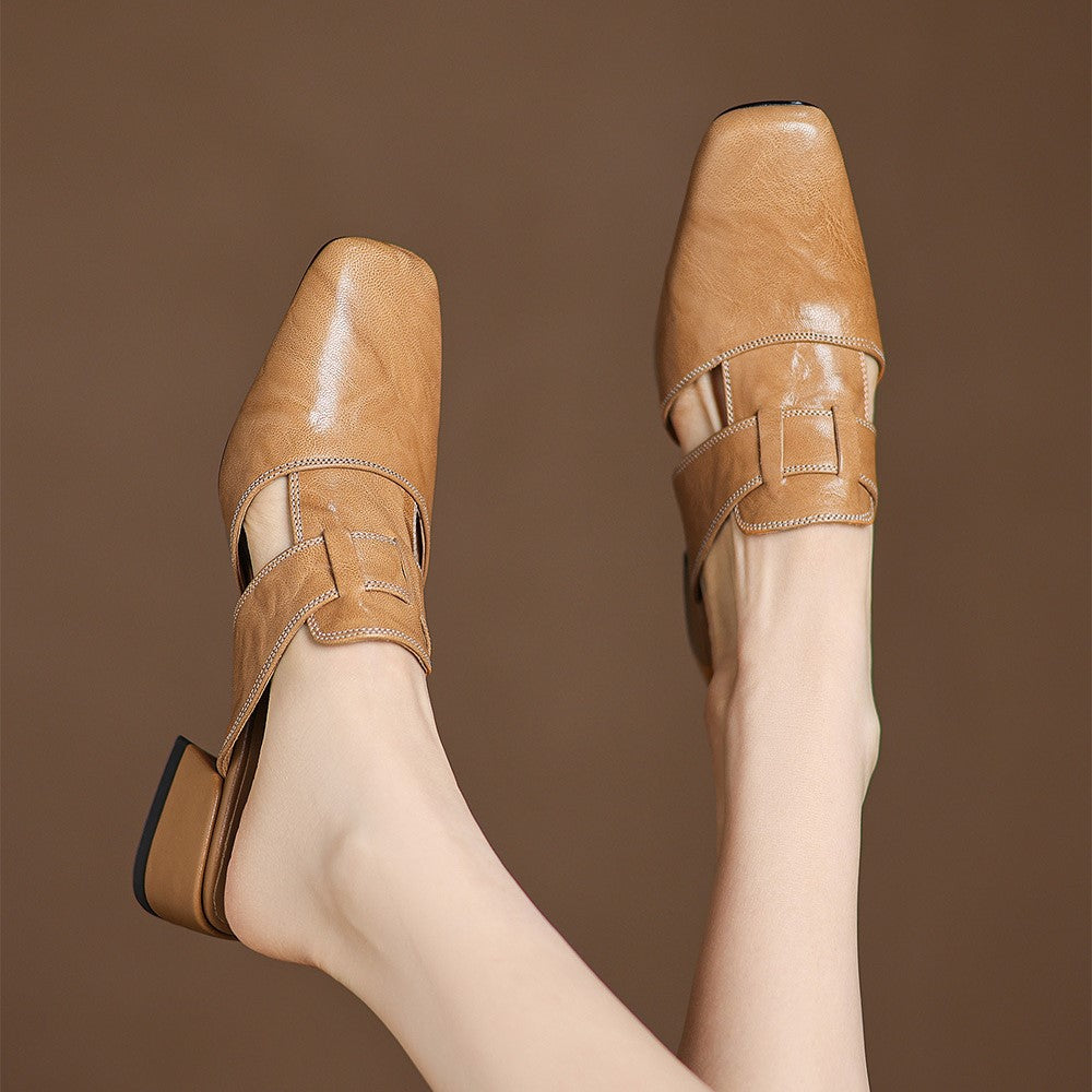Mule in pelle a punta quadrata Rosel