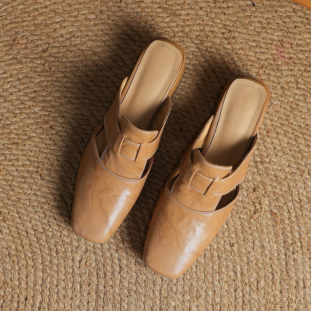 Mule in pelle a punta quadrata Rosel