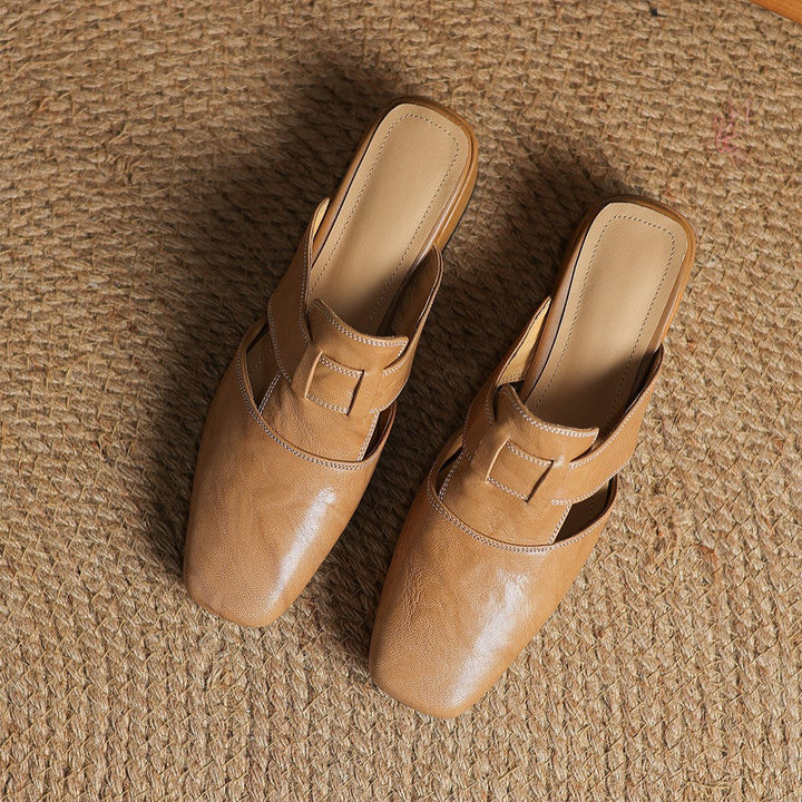 Mule in pelle a punta quadrata Rosel