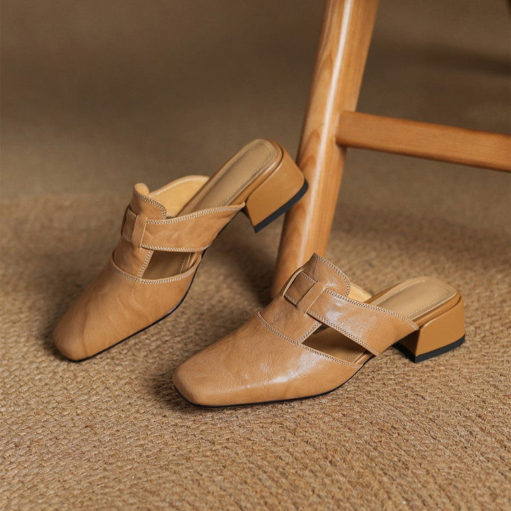 Mule in pelle a punta quadrata Rosel