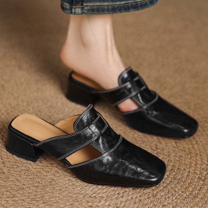 Mule in pelle a punta quadrata Rosel