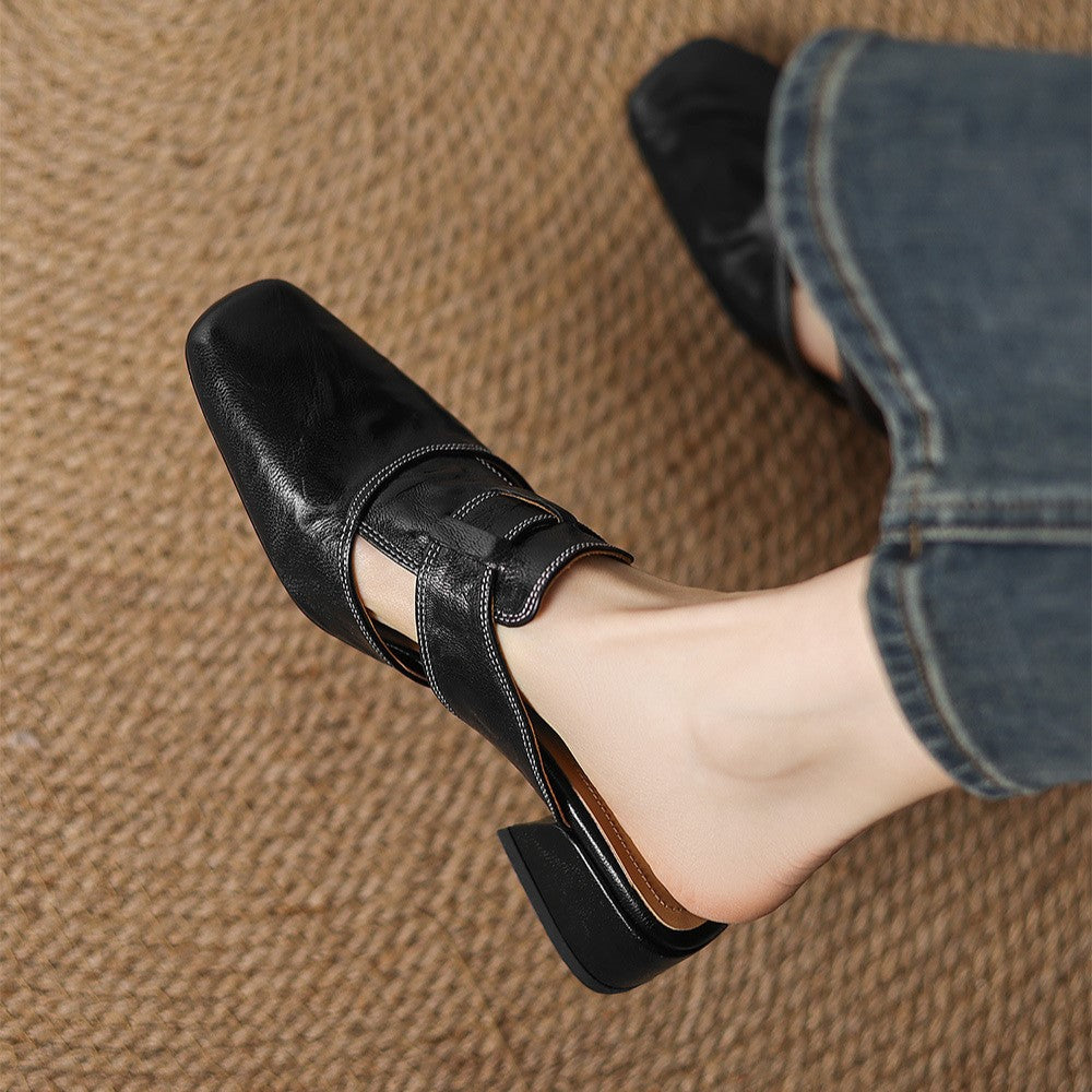 Mule in pelle a punta quadrata Rosel