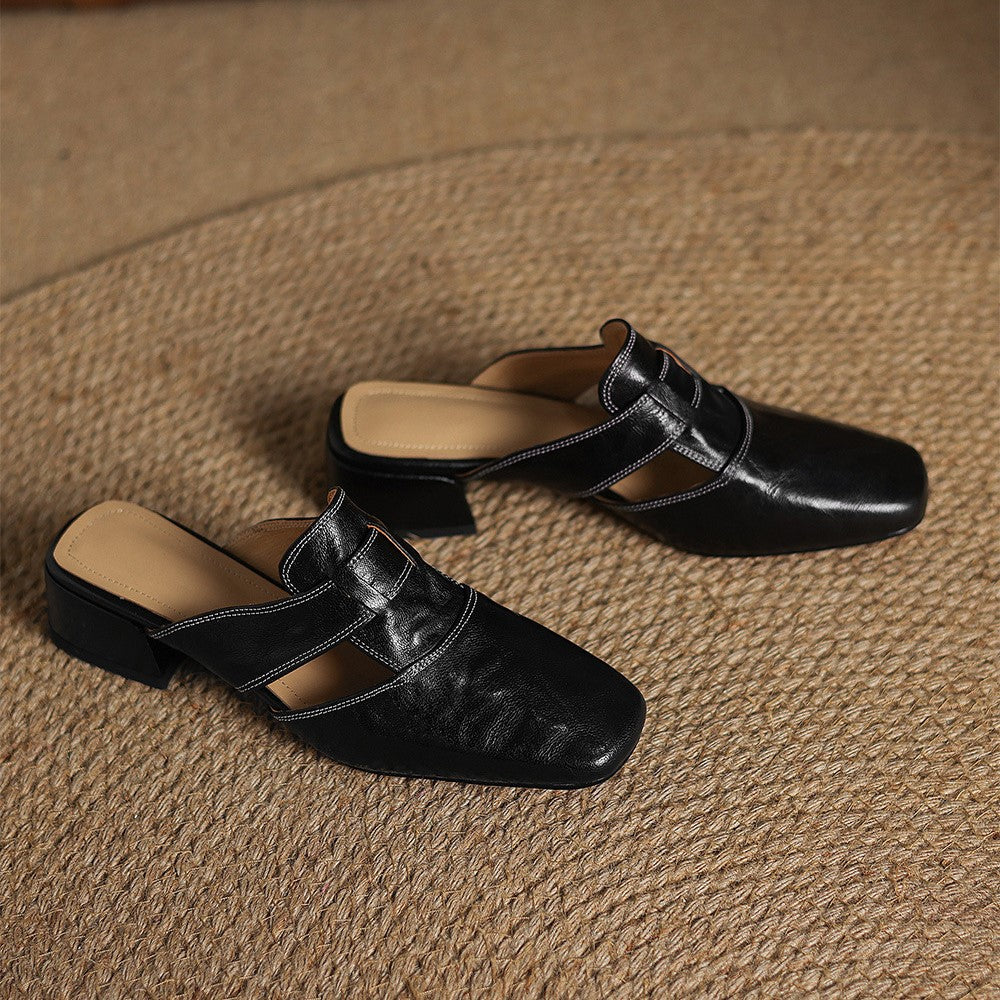 Mule in pelle a punta quadrata Rosel