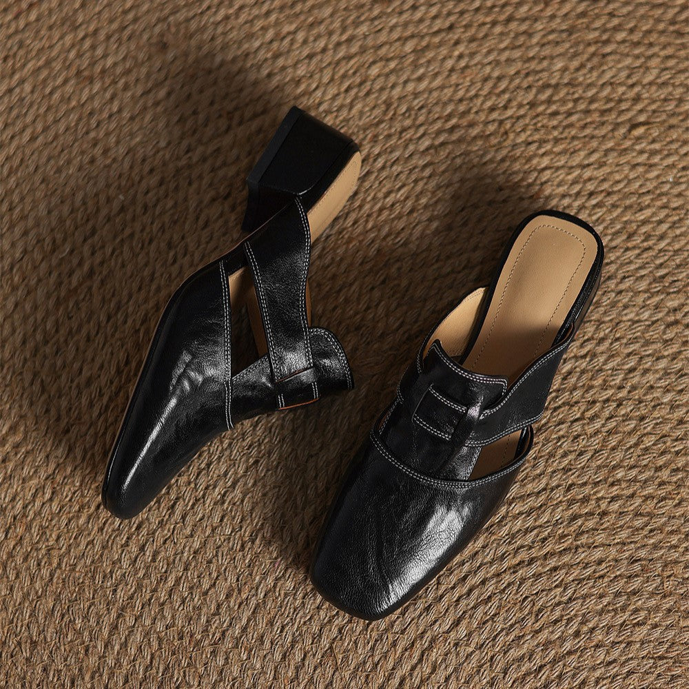 Mule in pelle a punta quadrata Rosel