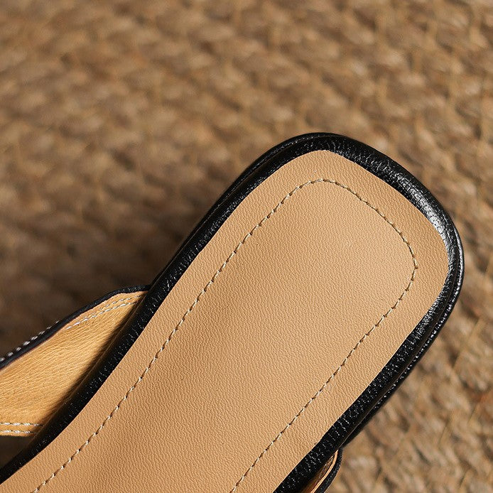 Mule in pelle a punta quadrata Rosel