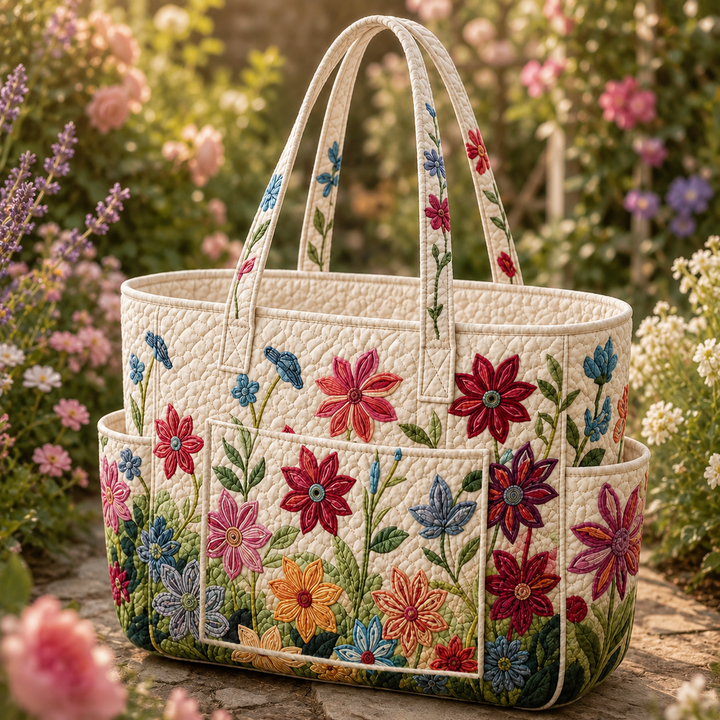 Borsa a spalla trapuntata con stampa floreale