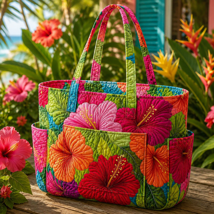 Borsa a spalla trapuntata con ibisco luminoso
