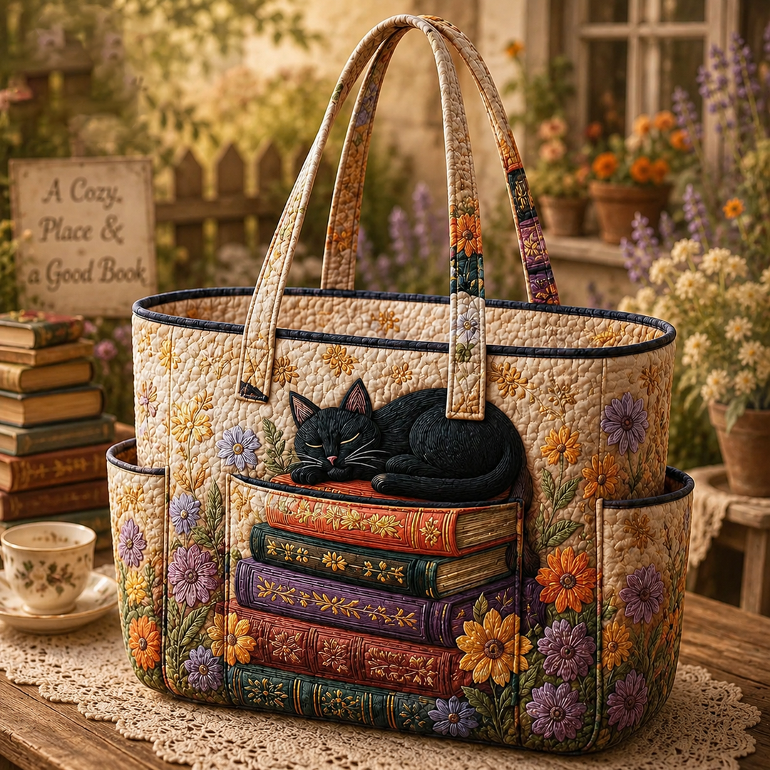 Borsa a spalla trapuntata con libri addormentati