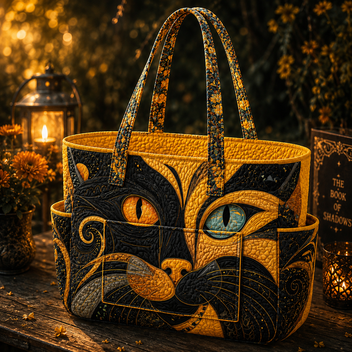 Borsa a spalla trapuntata con gatti