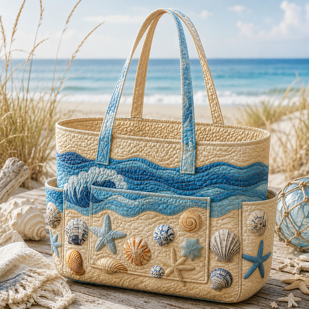 Borsa a spalla trapuntata con tesori marini